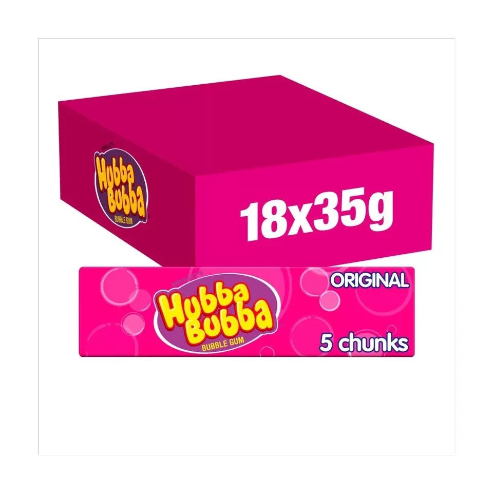 WRIGLEYS HUBBA BUBBA BUBBLE GUM ORIGINAL FLAVOUR PACK OF 20 X 5 PIECE 7g