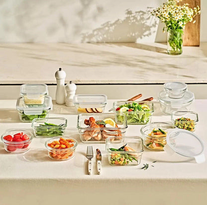 Glasslock Premium Food Storage Boxes Safe Tempered Glass + Lids Set Pack 26 Pcs