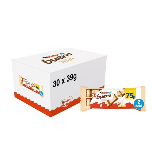 KINDER BUENO 2 BAR 39g x 30 Packets (Full Box) WHITE CHOCOLATE ONLY £22.49