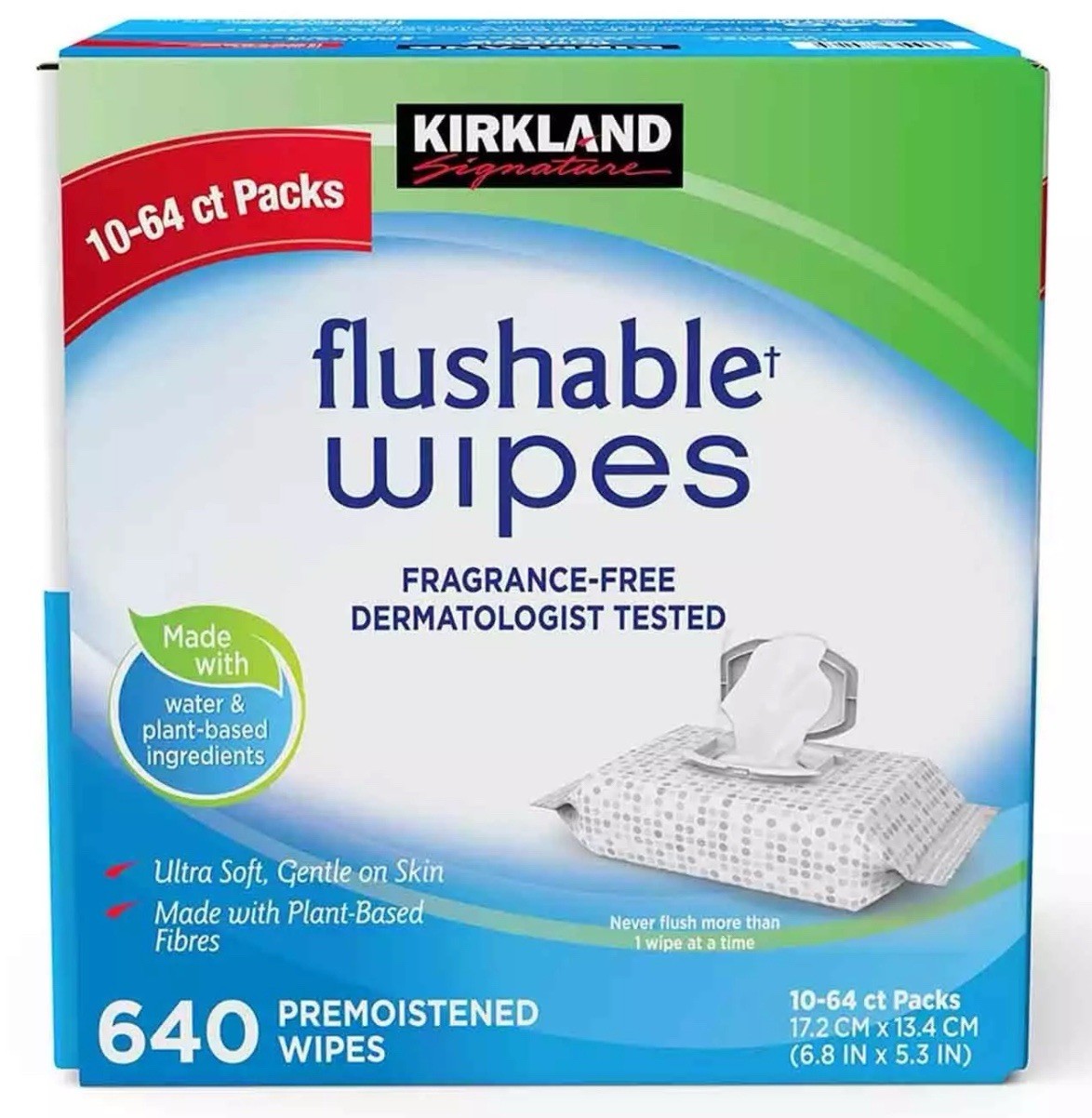 Kirkland Signature Flushable Wipe Moist Clean Soft Fresh 10 x 64 Pack 640 Sheets