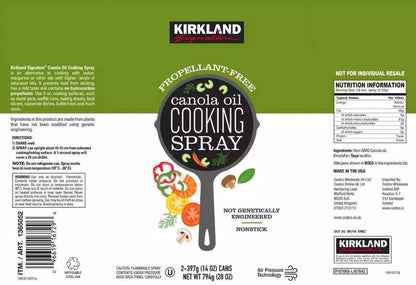 Kirkland Signature Canola Oil Cooking Spray Nonstick Propellant Free Pack 2x397g