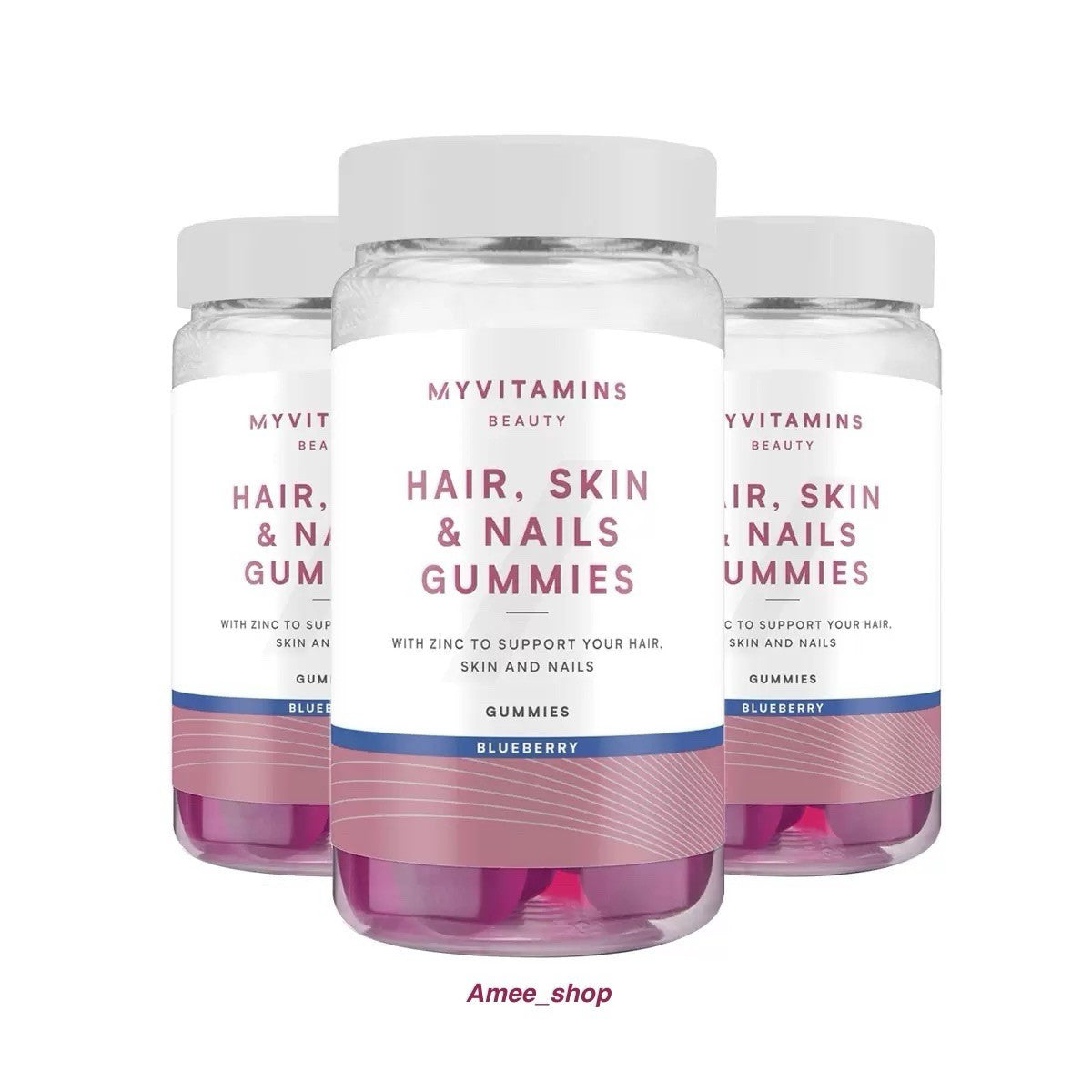 MyVitamins Hair Skin Nails Beauty Supplement Zinc Blueberry Pack 3 x 60 Gummies