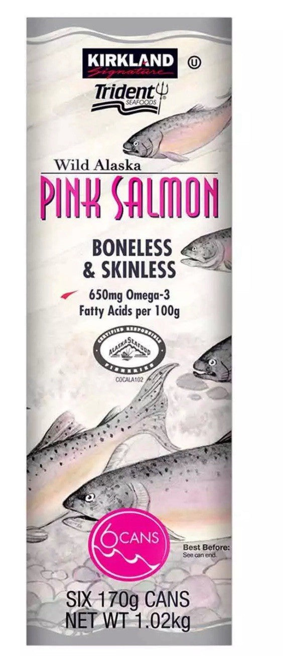 Kirkland Signature Wild Alaskan Pink Salmon Boneless & Skinless Cans Pack 6x170g