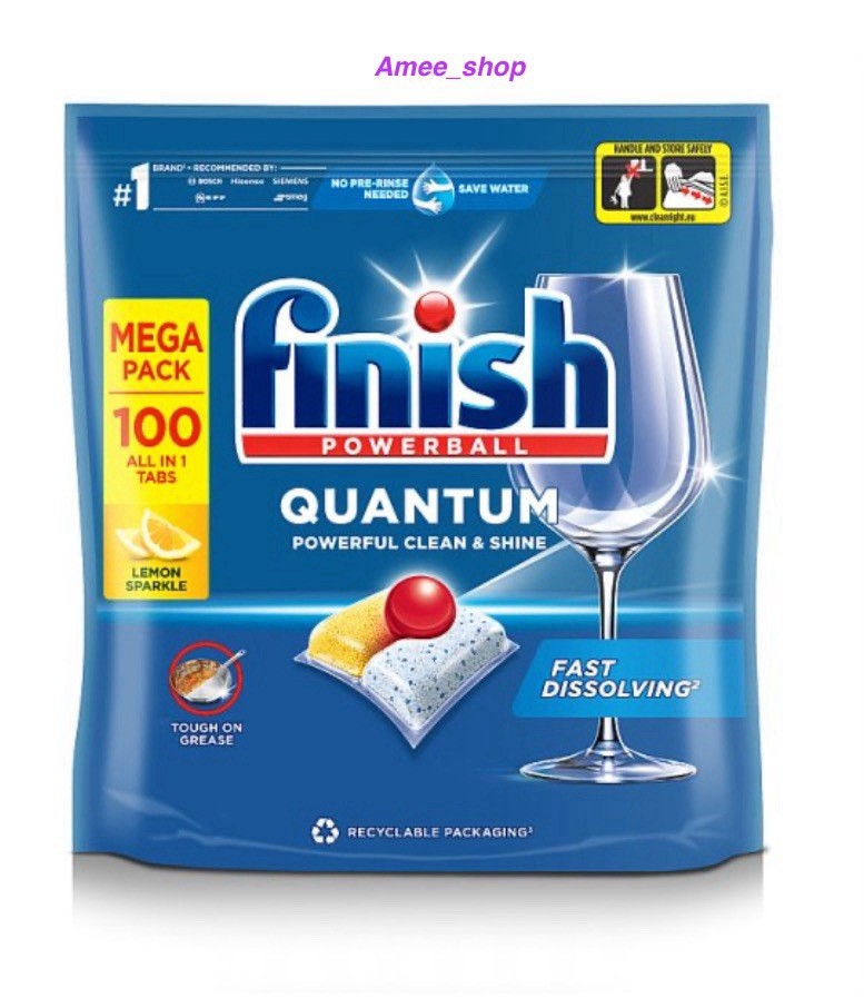 100 Finish Quantum PowerBall All in One Dishwasher Tablets Lemon Sparkle