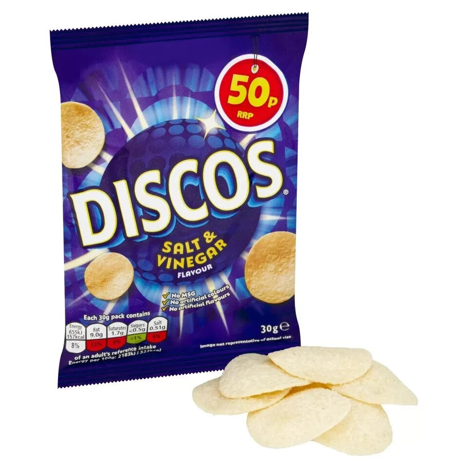 Discos Salt and Vinegar Flavour Snacks 30g Full Box (30 Pack)