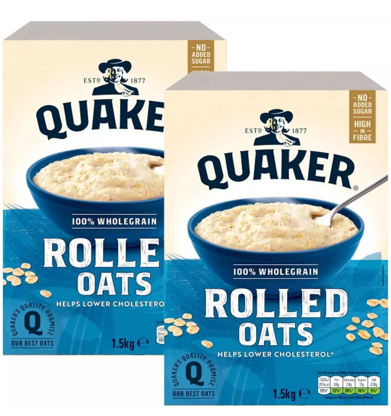 Quaker Rolled Oats Wholegrain Porridge Breakfast Cereal No Sugar Pack 2 x 1.5kg