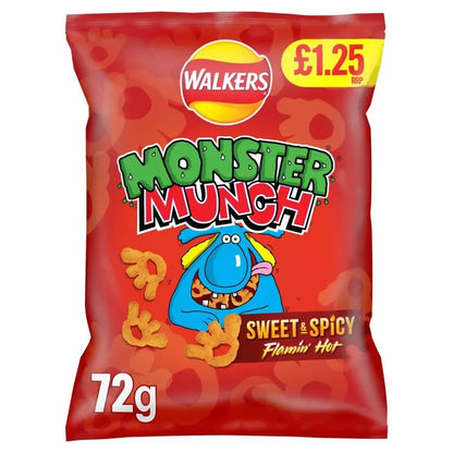 MONSTER MUNCH CRISPS SHARE BAGS FULL CASE OF 15 FLAMING HOT SWEET SPICY FLAVOUR