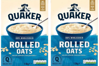 Quaker Rolled Oats Wholegrain Porridge Breakfast Cereal No Sugar Pack 2 x 1.5kg
