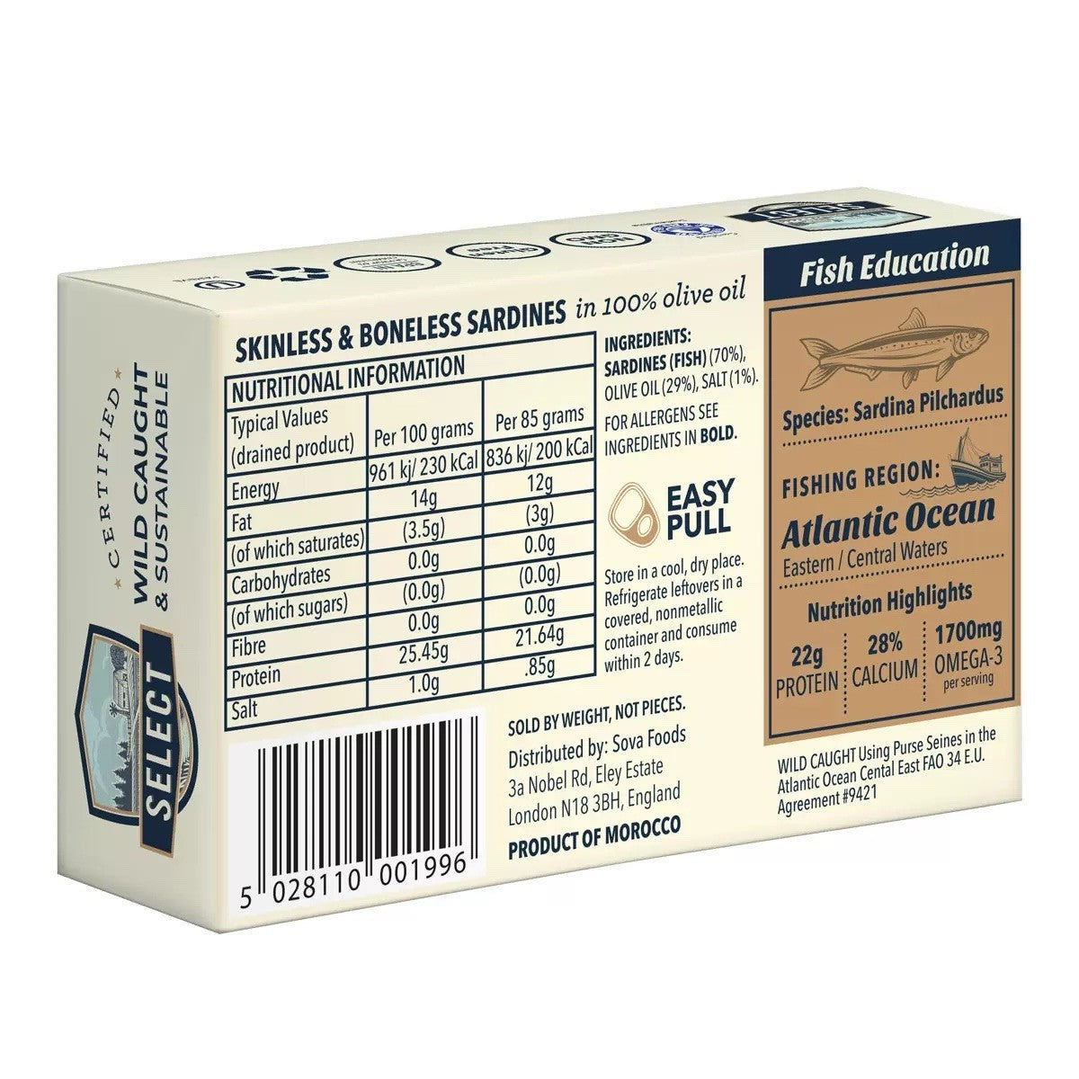 24 x 124g Select Sardines in Olive Oil Skinless Boneless Sustainably Harvest