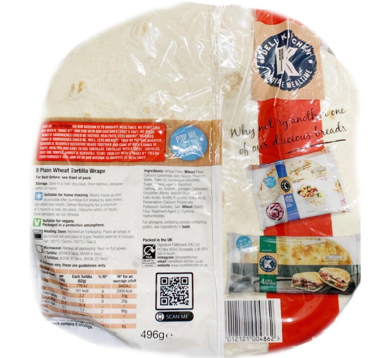 Deli Kitchen Plain Tortilla Wrap Flat Bread Soft Silky 3x8 Pcs Vegan Pack 3x496g