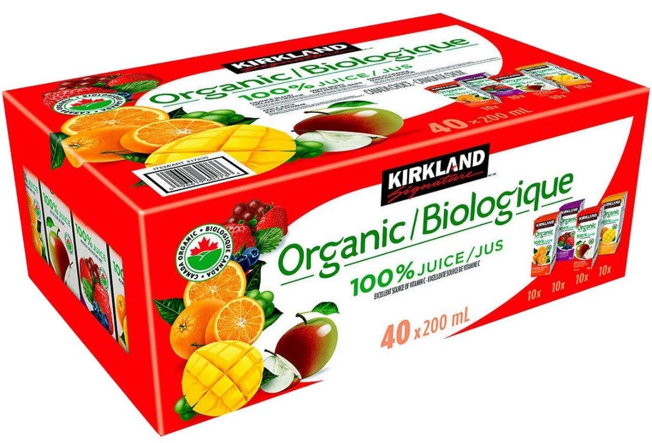Kirkland Signature Organic Juice Assorted Fruit Flavours Cartons Pack 40 x 200ml