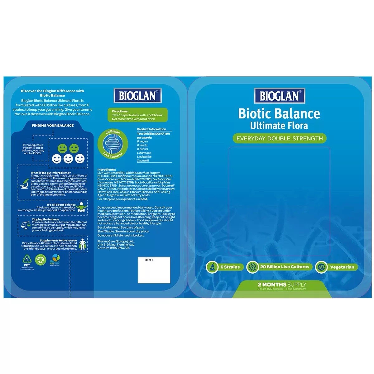 2 x Bioglan Biotic Balance Ultimate Flora Double Strength Probiotic 30 Count