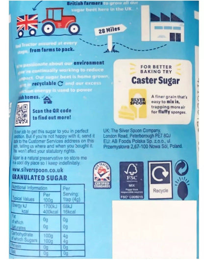 Silver Spoon Granulated Pure Cane Tea Coffee White Sugar British Bag Pack 5x1kg