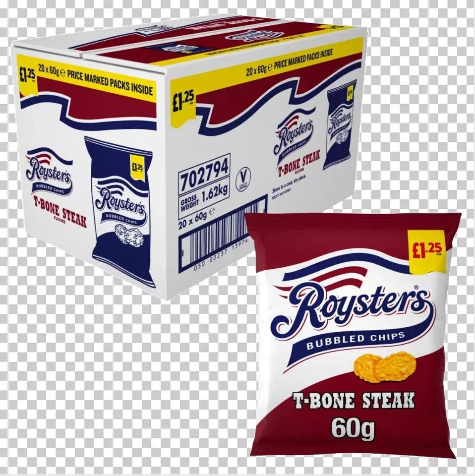 Full Box of 20 x 60g Bags of Roysters T Bone Steak £1.25 Bags~Good