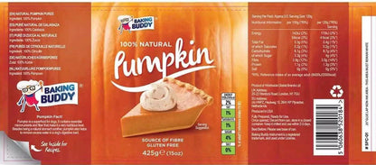 Baking Buddy Pumpkin Puree Natural Tin Cans Fibre Source Gluten Free Pack 3x425g