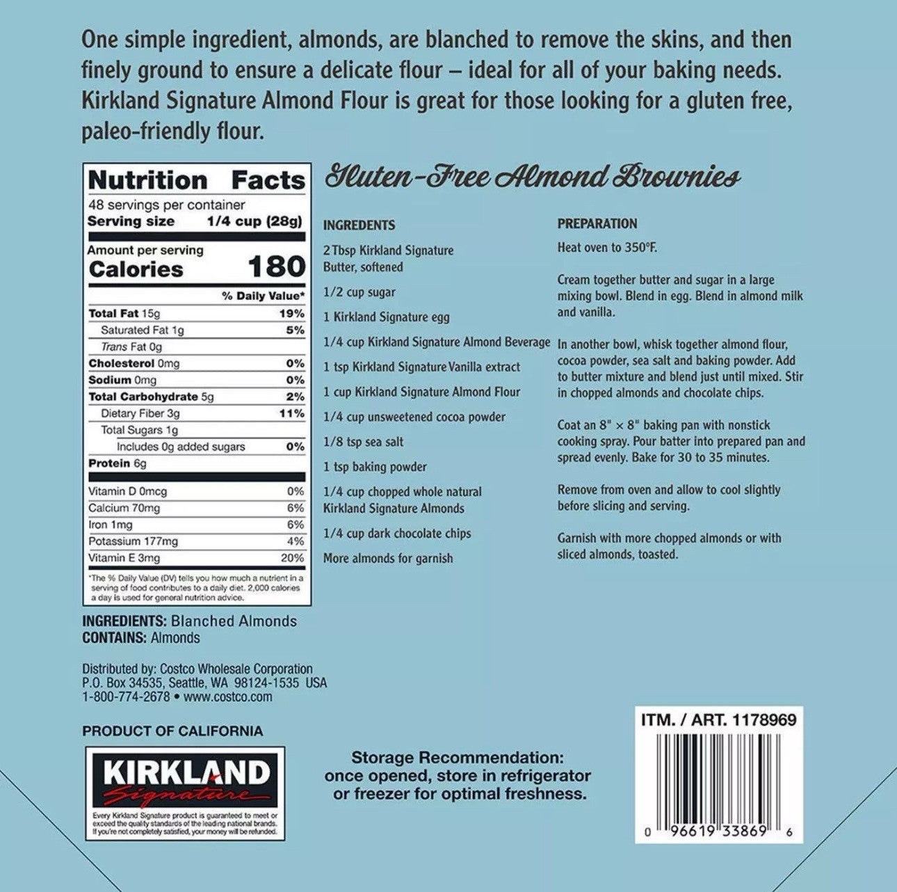 Kirkland Signature Blanched Almond Flour Paleo All Baking Gluten Free Pack1.36kg