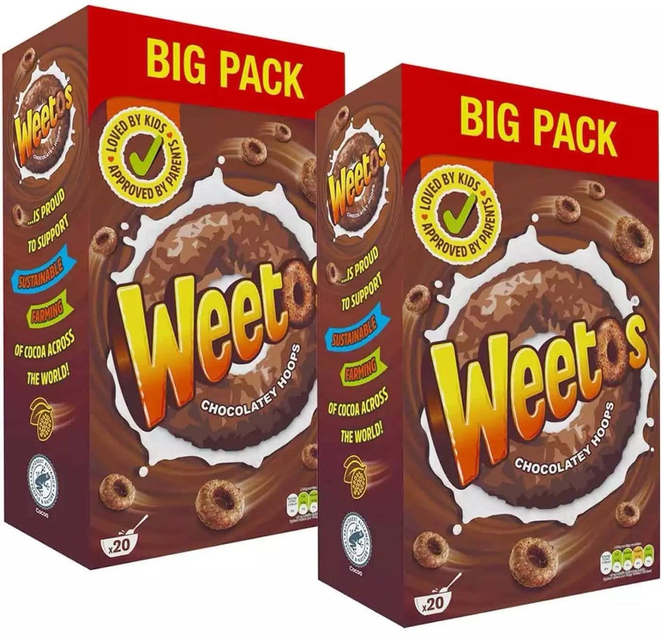 Weetos Chocolatey Hoops Breakfast Cereal Wholegrain Weetabix Crunchy Pack 2x600g
