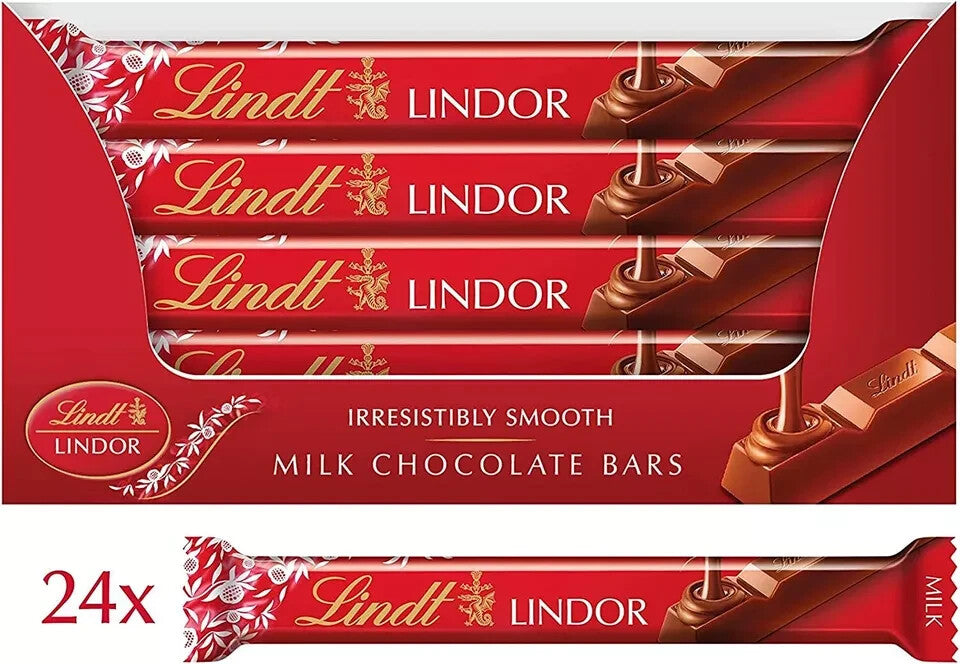 24 X LINDT LINDOR MILK CHOCOLATES TREAT BAR 38g