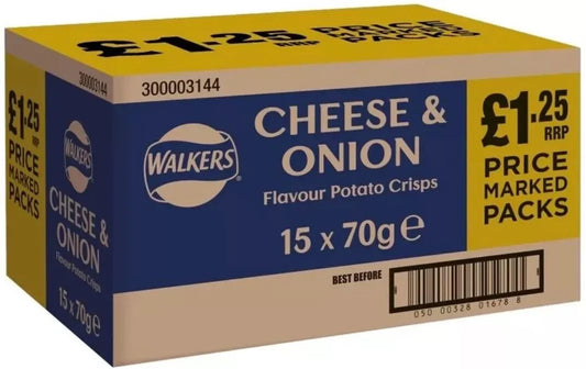 Full Box 18 Packs Walkers Cheese And Onion Crisps £1.25  RRP 70g