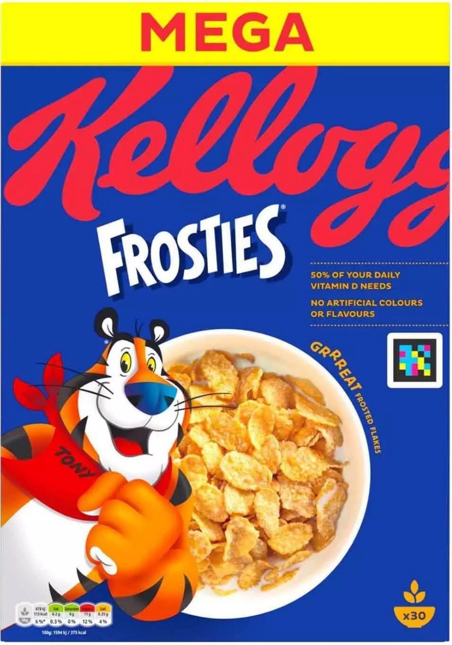 Kellogg's Frosties Breakfast Cereal Crunchy Frosted Corn Flake Tiger Pack 2x925g