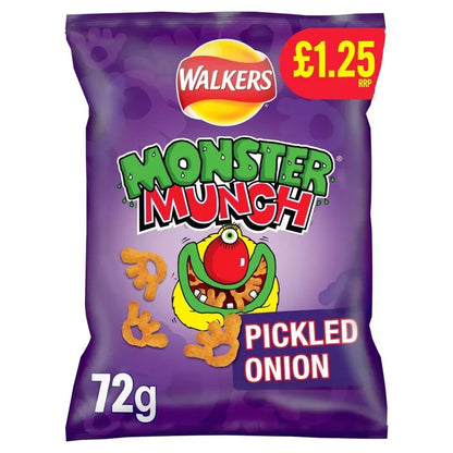 Monster Munch PICKLED ONION Snacks Crisps 18 x 72g Bags Full Box