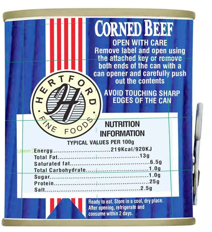 Hertford Fine Foods Corned Beef Ready To Eat Snack Sandwich Tin Can Pack 12x340g