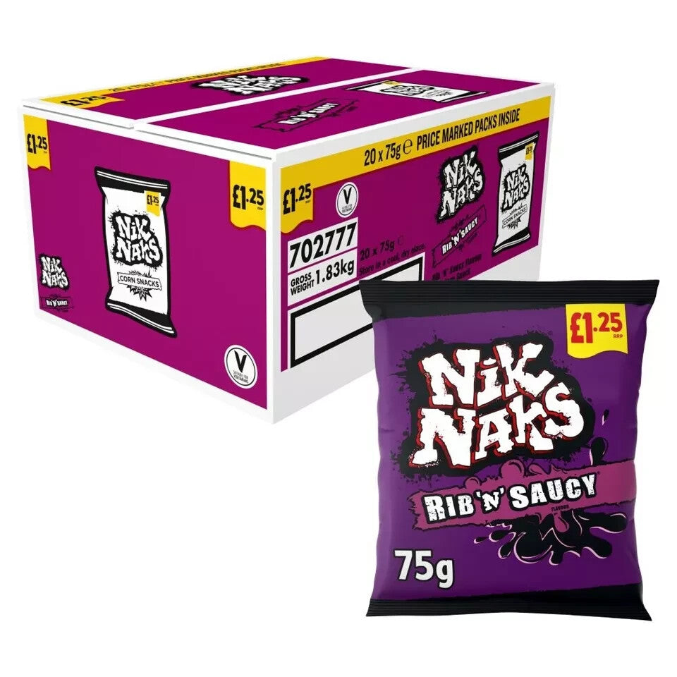 Nik Naks Rib 'N' Saucy Flavour  Crisps (20 x 75g) Only £23.99 TRACKED POSTAGE