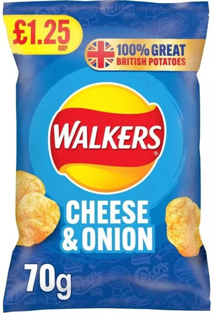 Full Box 18 Packs Walkers Cheese And Onion Crisps £1.25  RRP 70g