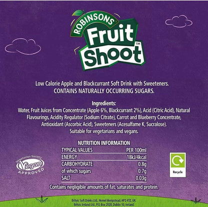Robinsons Fruit Shoot Juice Real Apple & Blackcurrant Kids Bottle Pack 24x200ml