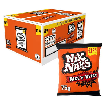 Full Box of 20 Bags Nik Naks Nice 'N' Spicy Flavour 75g Free Tracked Delivery
