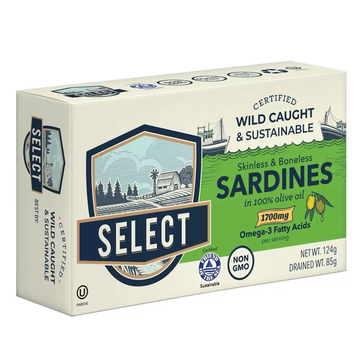 24 x 124g Select Sardines in Olive Oil Skinless Boneless Sustainably Harvest