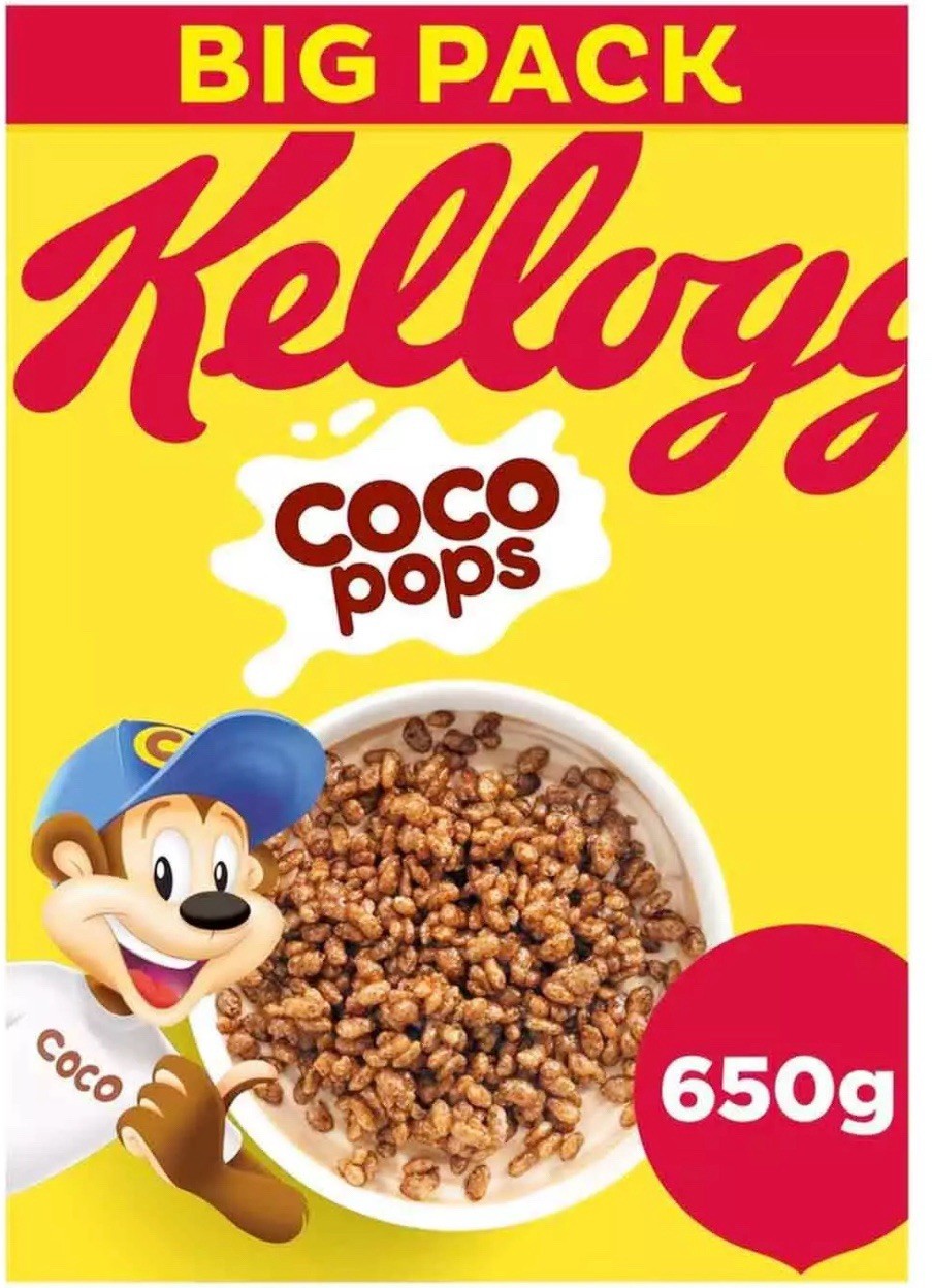 Kellogg's Coco Pops Chocolate Flavour Tasty Crunchy Breakfast Cereal Pack 2x650g