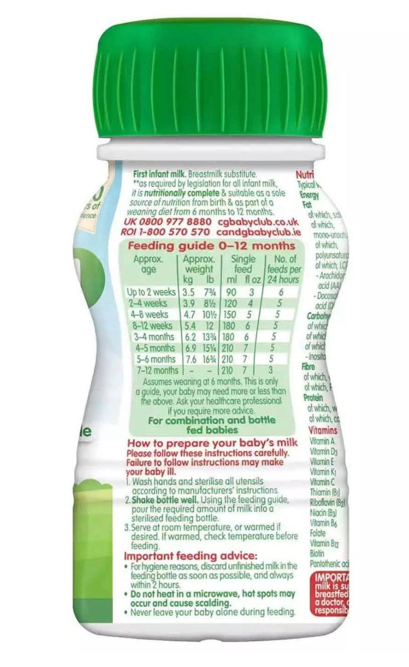 Cow & Gate First Infant Milk Stage 1 Ready Made Baby Formula 12 x 200ml pack