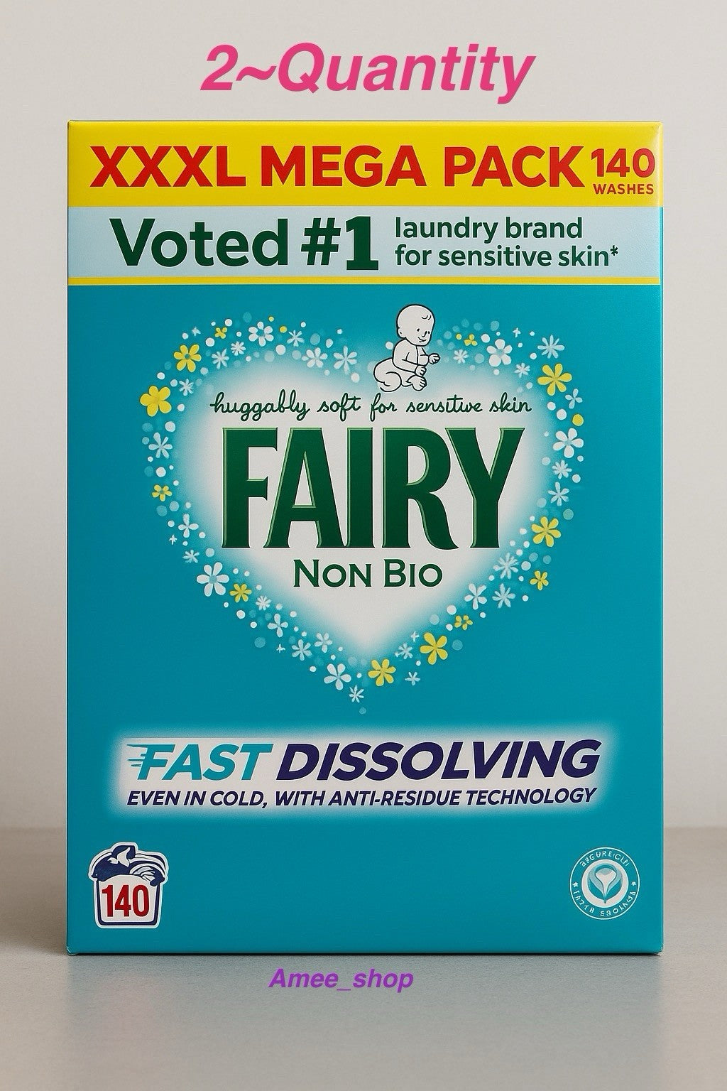 2 x Fairy Fast Dissolving Non-Bio Washing Powder, Approx 140 Washes 8.4KG