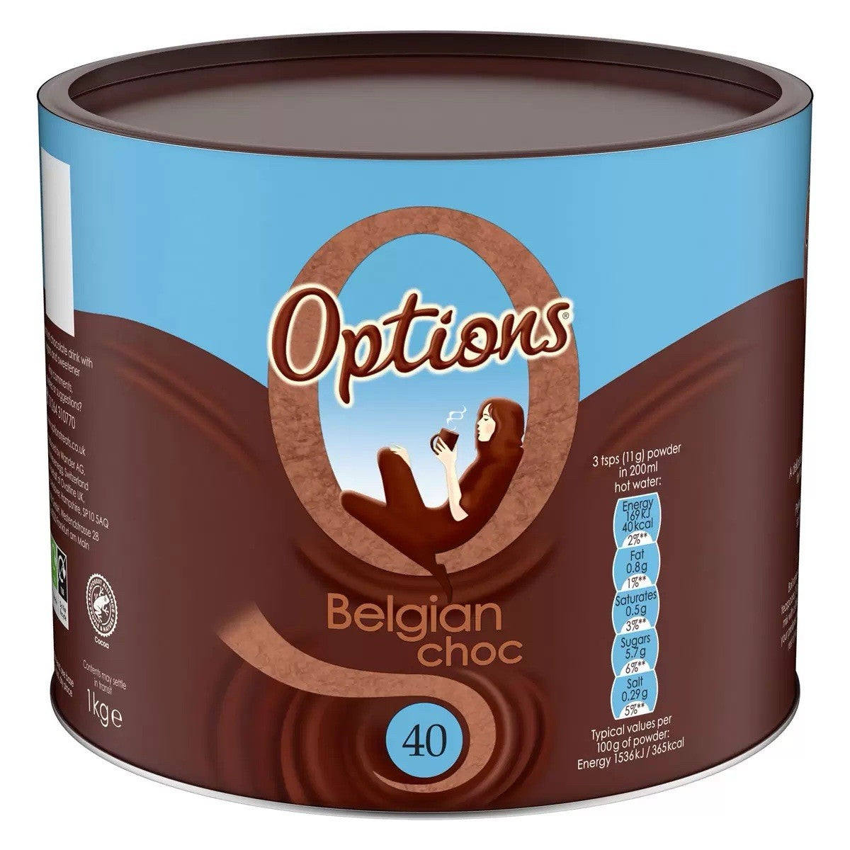 1Kg Options Belgian Choc Hot Chocolate Drink, Only 40 Calories Per Cup