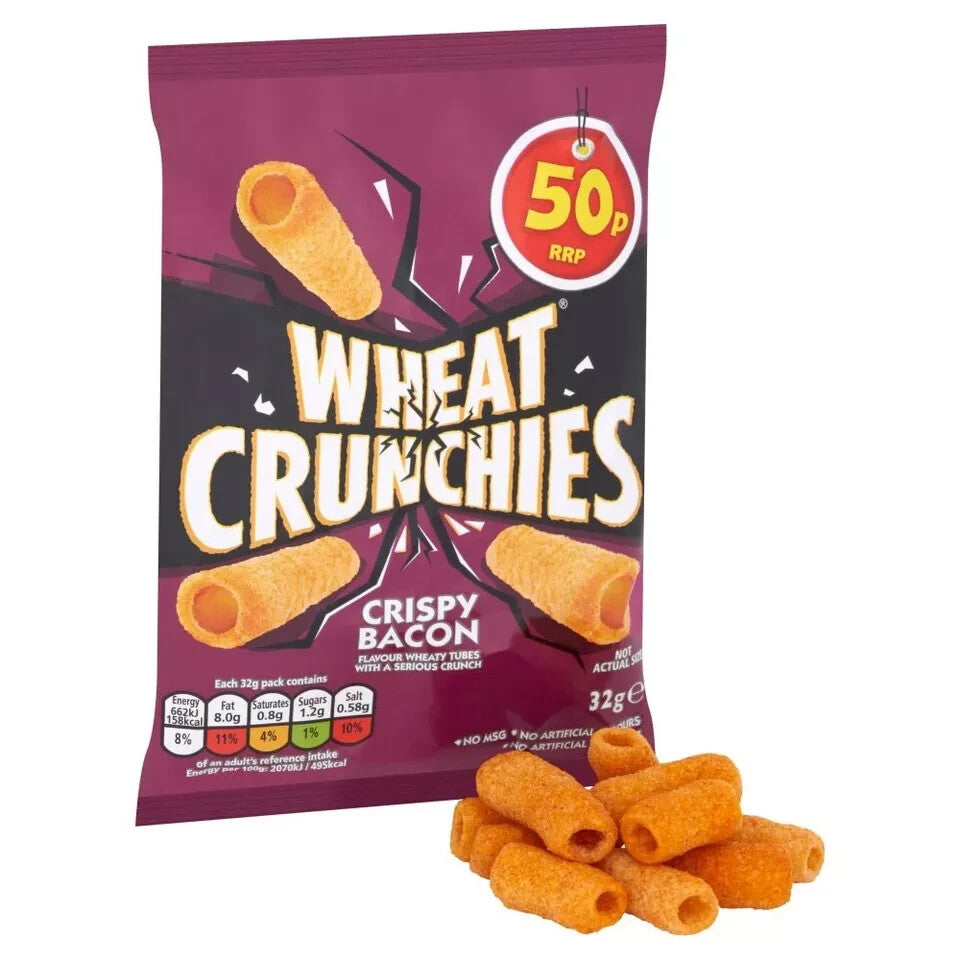 Wheat Crunchies Crispy Bacon Flavour Wheaty Tubes | Full Case Of 16 X 70g Bags