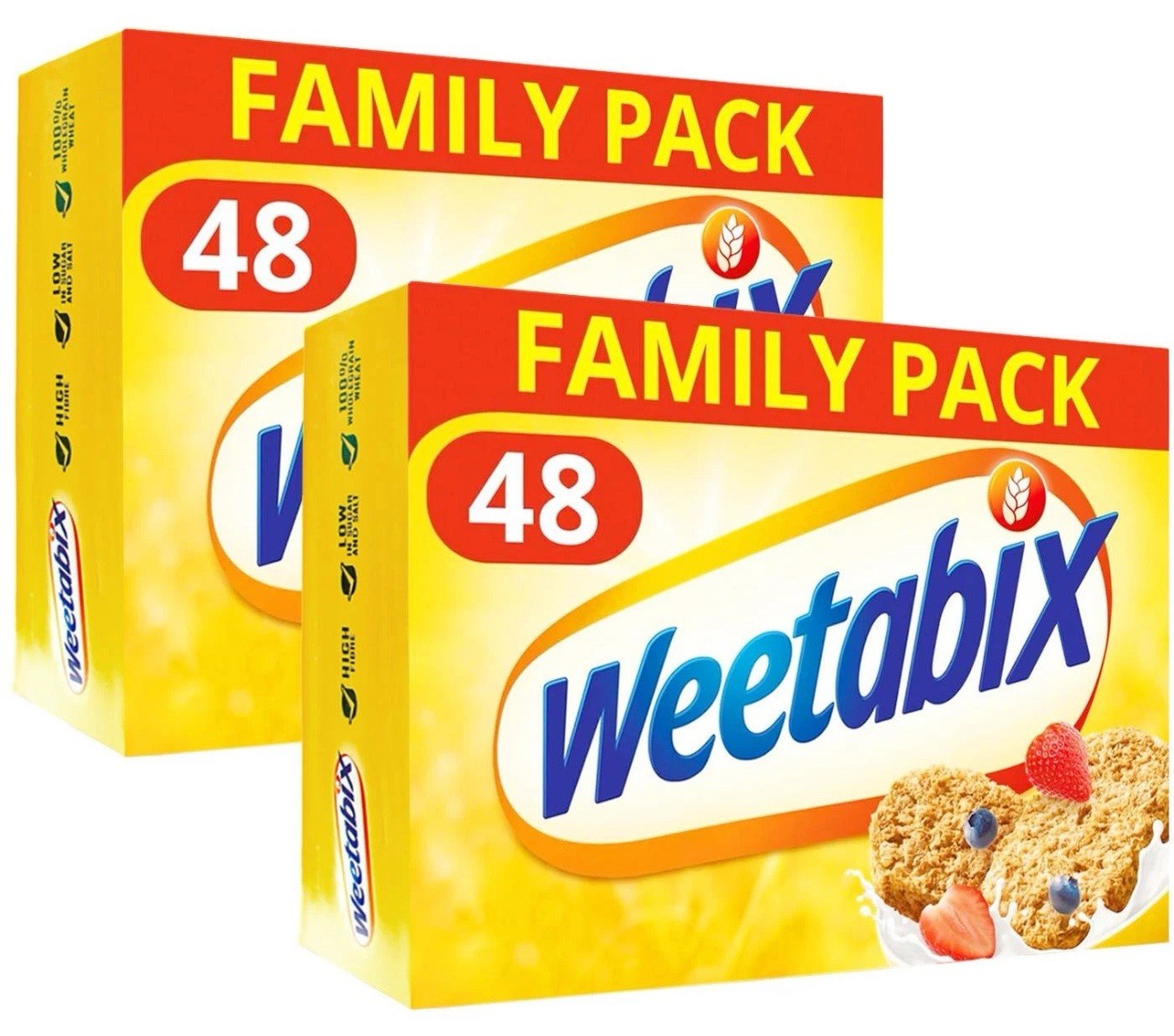 Weetabix Pack of 2 x 48 Wholegrain Wheat Vegans Vegetarians High Fibre Low Sugar