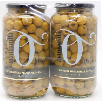 Manzanilla Pitted Green Olives Mediterranaean Snack Large Jar Spain Pack 2x 940g