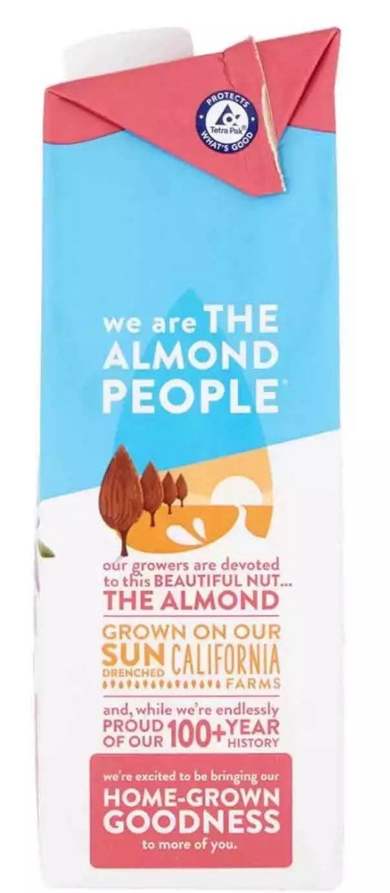 Blue Diamond Almond Breeze Unsweetened Drink Low Fat Milk Alternative Pack 8x 1L