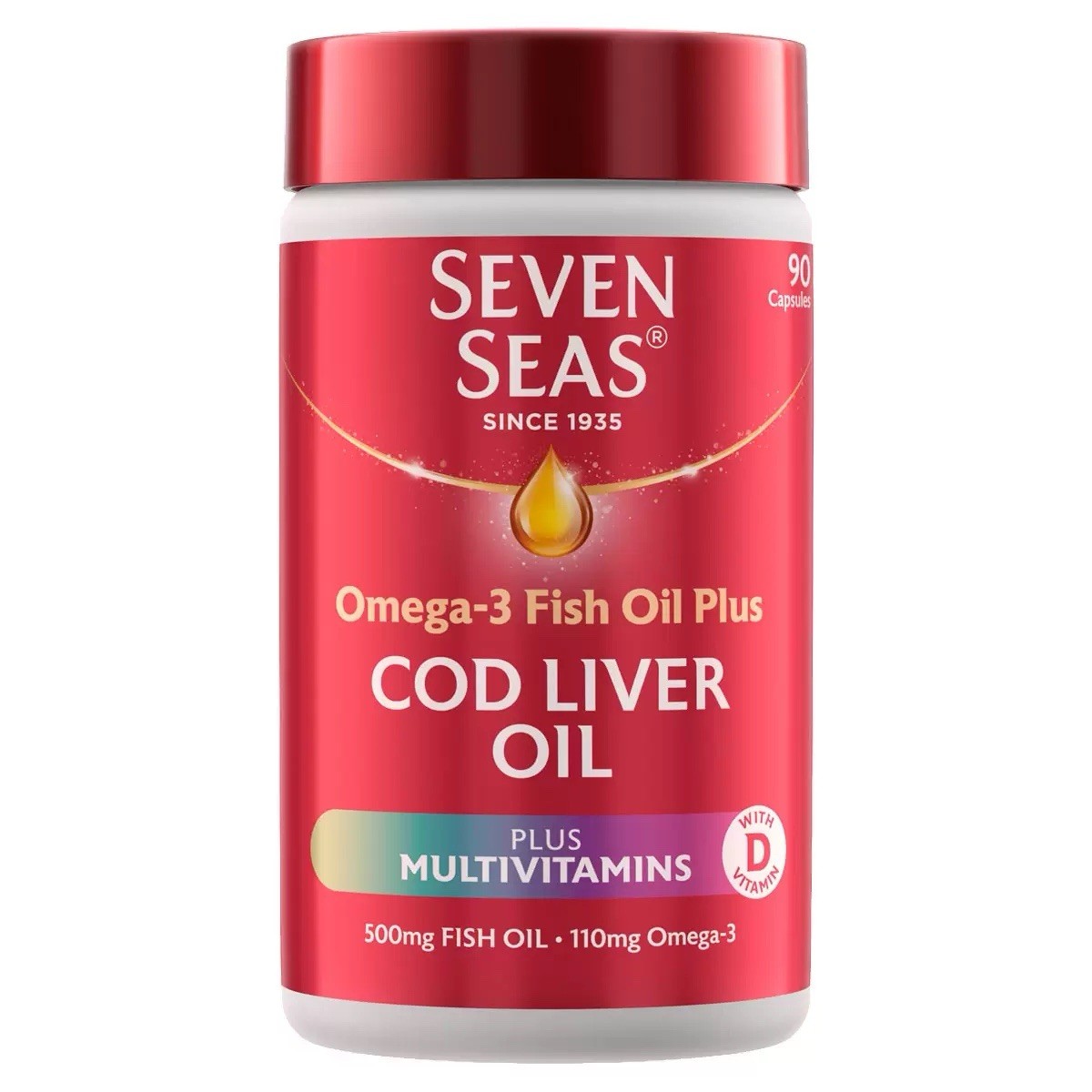 3 x Tubs Seven Seas Cod Liver Oil Omega 3 + Multivitamins 90 Capsules Per Tub