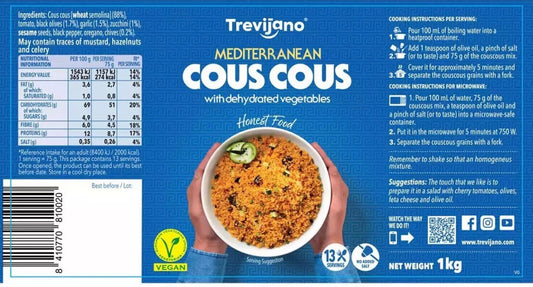 Trevijano Mediterranean Cous Cous with Vegetables Spiced Flavour Vegan Pack 1kg