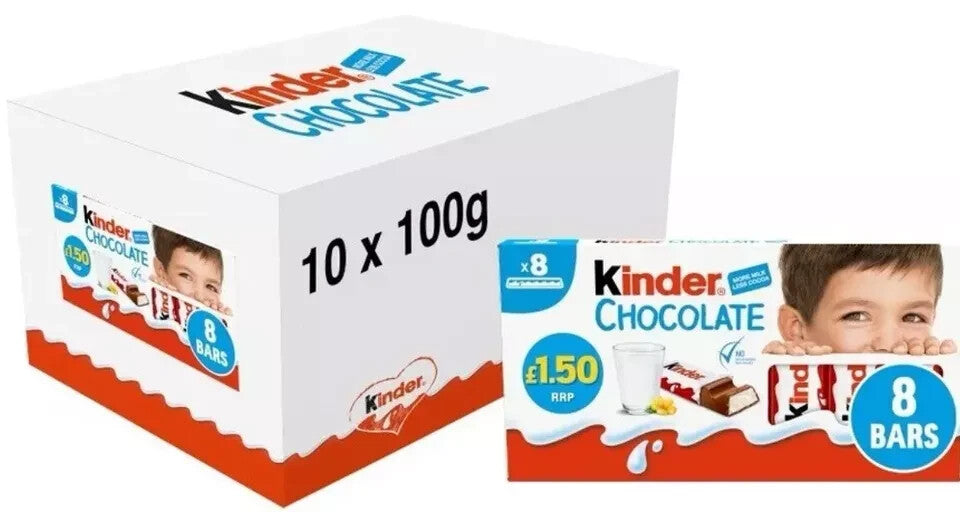 Kinder Chocolate Full Case 10 x 8 Bars (80 Bars Total)  ONLY £14.49