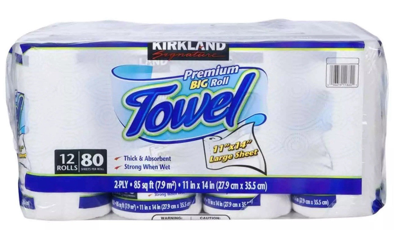Kirkland Signature Kitchen Towel Thick Absorbent 80 Large Sheets - Pack 12 Rolls