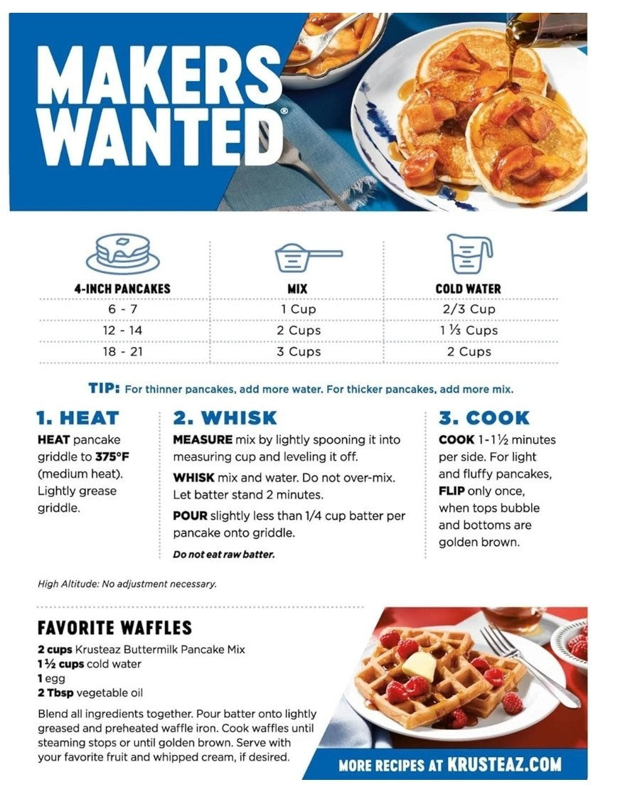 Krusteaz Buttermilk Complete Pancake Mix Just Add Water Fluffy Pack 2 x 4.53kg