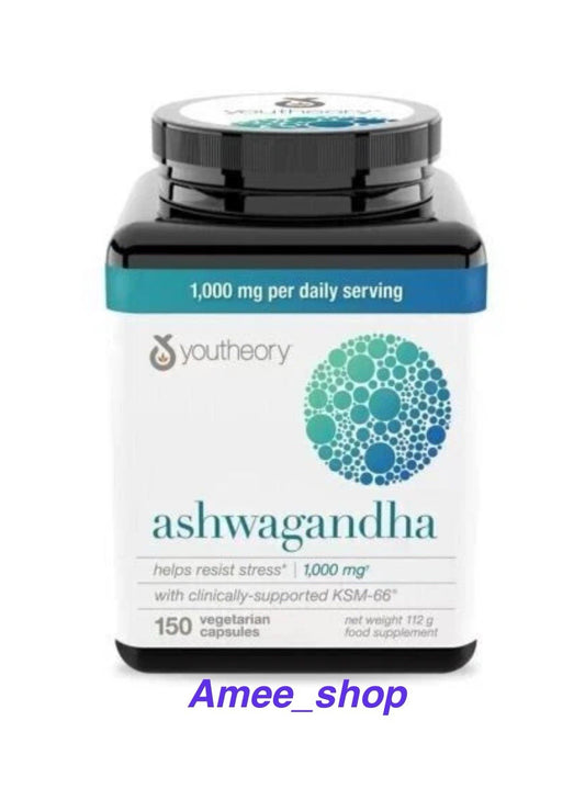 Youtheory Ashwagandha-Helps Resist Stress Vitality Supplement Capsules 150 Count