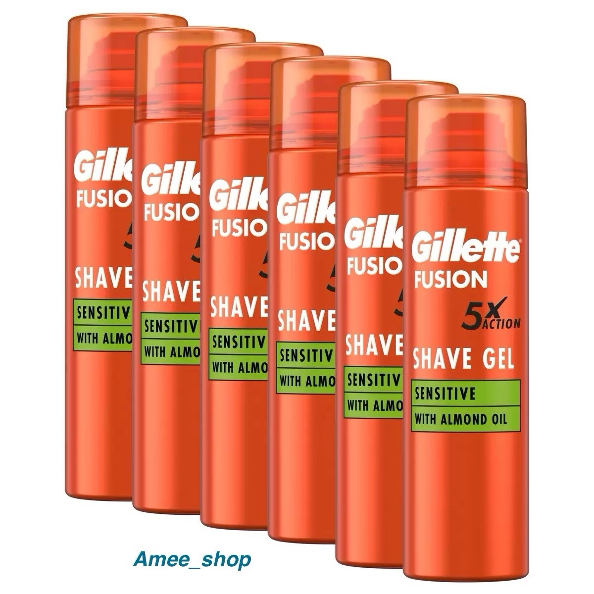 Gillette Fusion 5 Ultra Sensitive Men Shaving Gel Skin Shave Cans Pack 6 x 200ml