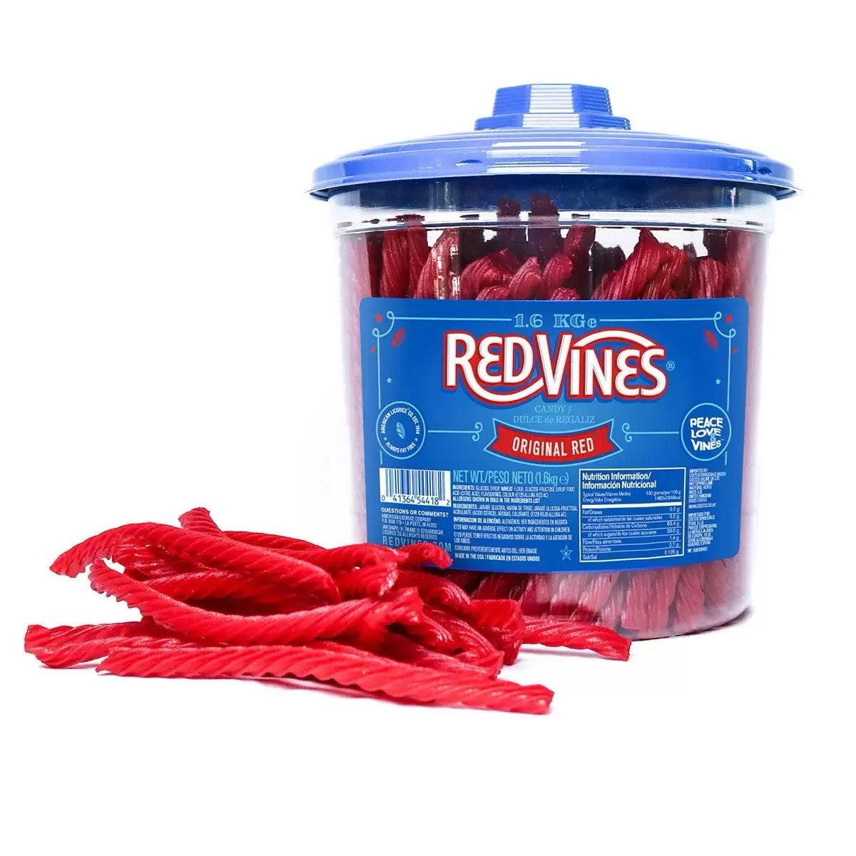 Red Vines Original Twists Soft Chewy Cane Sugar Sweet Candy Treat Tub Pack 1.6kg