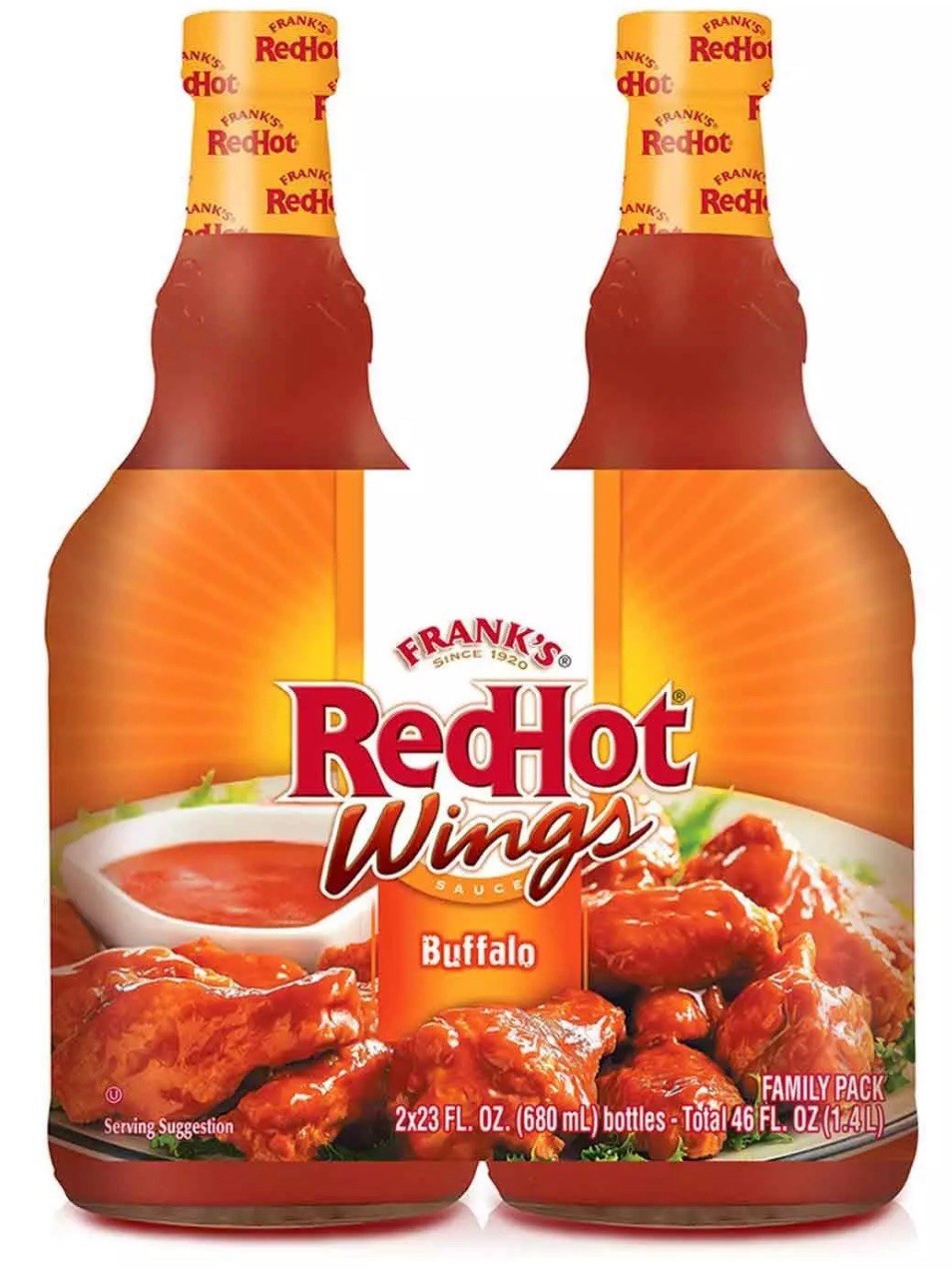 Frank's RedHot Wings Buffalo Sauce Red Hot Spicy Flavour Pack Bottles 2 x 680ml