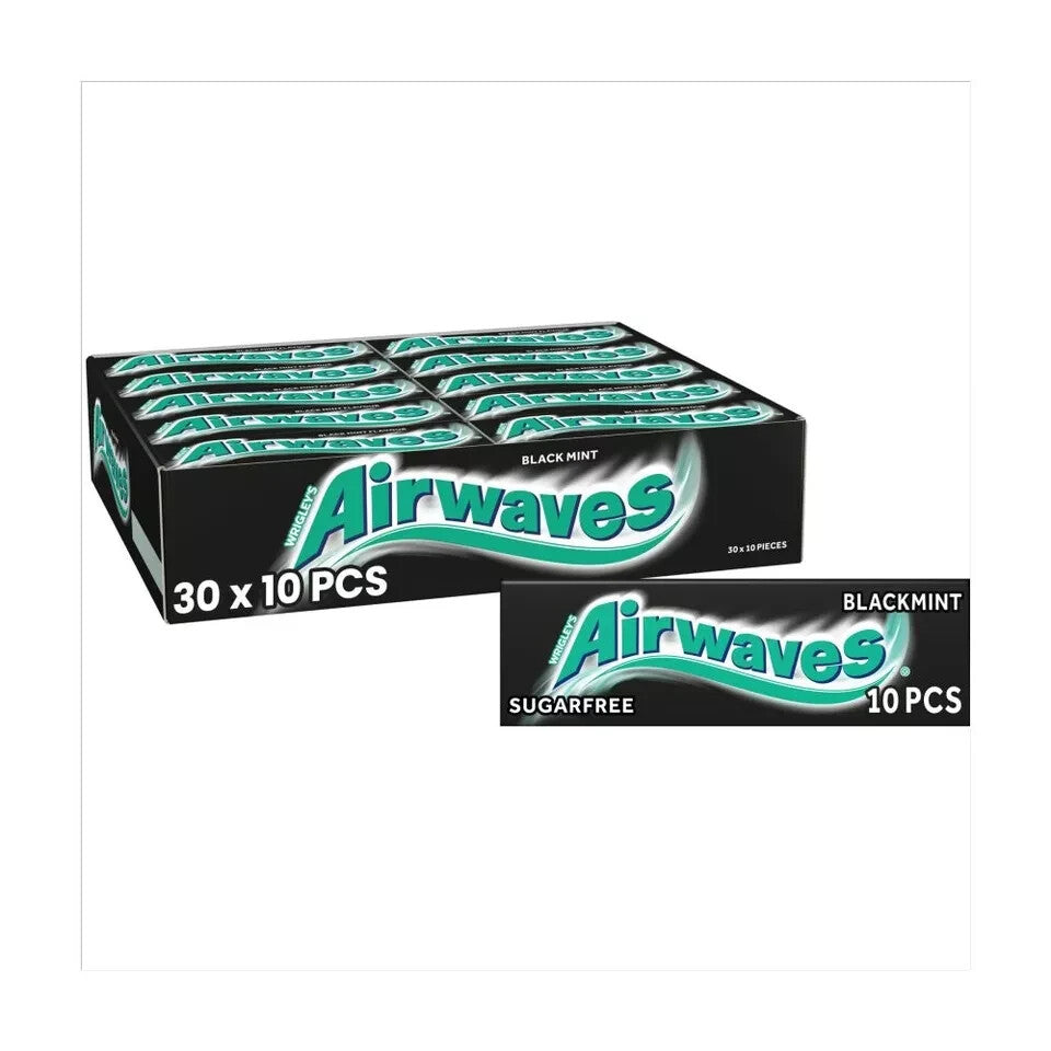 Full Box of 30 Wrigley's Chewing Gum Airwaves Sugar Free Black Mint