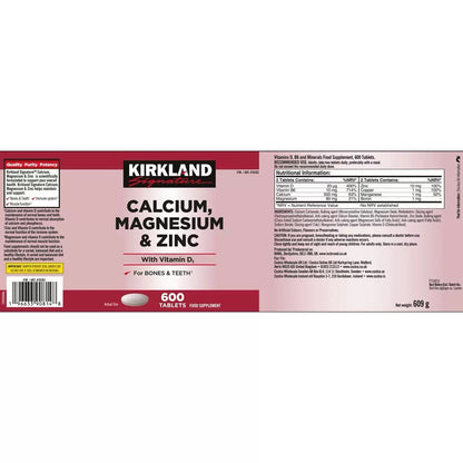 Kirkland Signature Calcium Citrate, Magnesium & Zinc + Vitamin D3, 600 Tablets